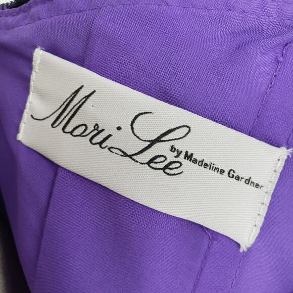 Mori Lee One Shoulder Lace Cocktail Dress 0 Sheath Ruffle Ruched Black Purple - Picture 3 of 10